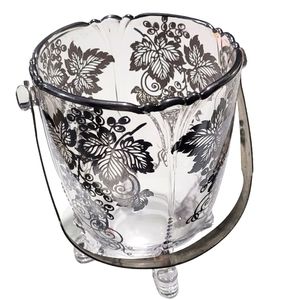 Vtg Heisey Glass Ice Bucket Silver Overlay Resistant Footed Grape